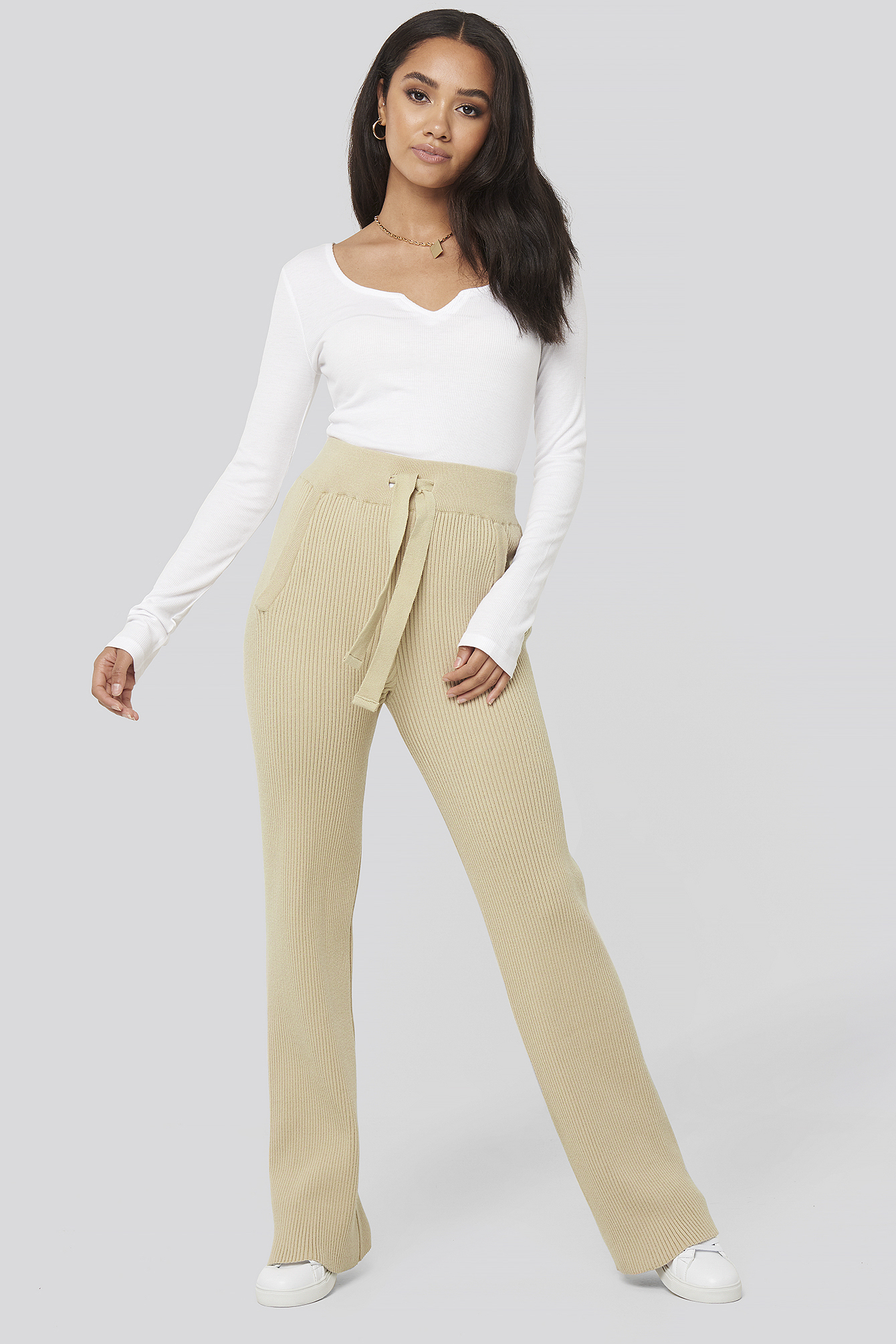 XLE THE LABEL Greg Rib Knitted Pants Beige