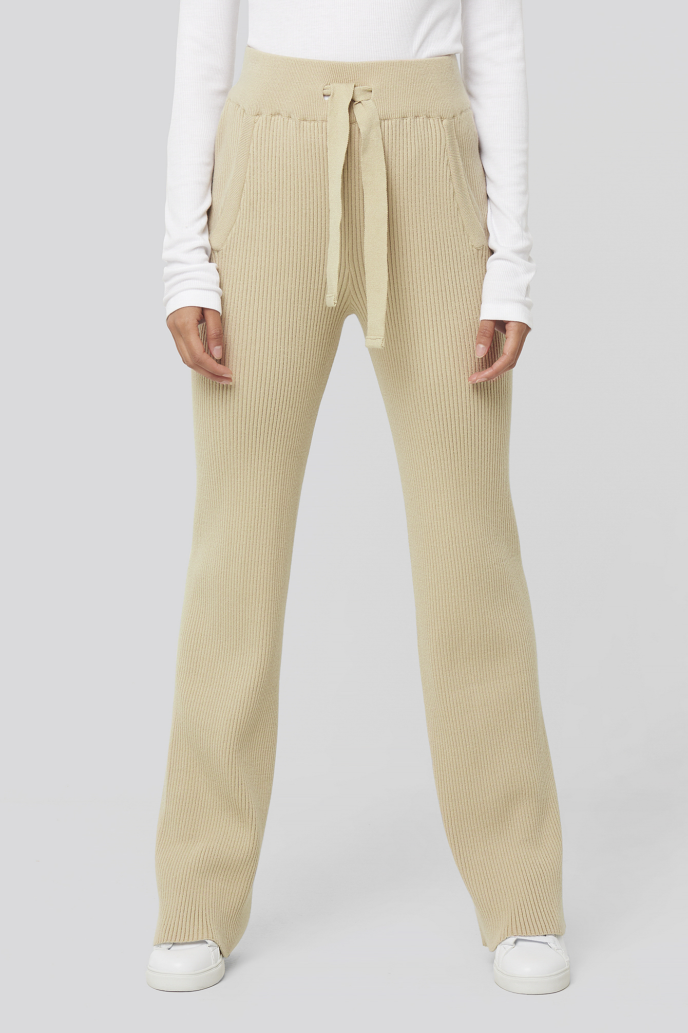 XLE THE LABEL Greg Rib Knitted Pants Beige