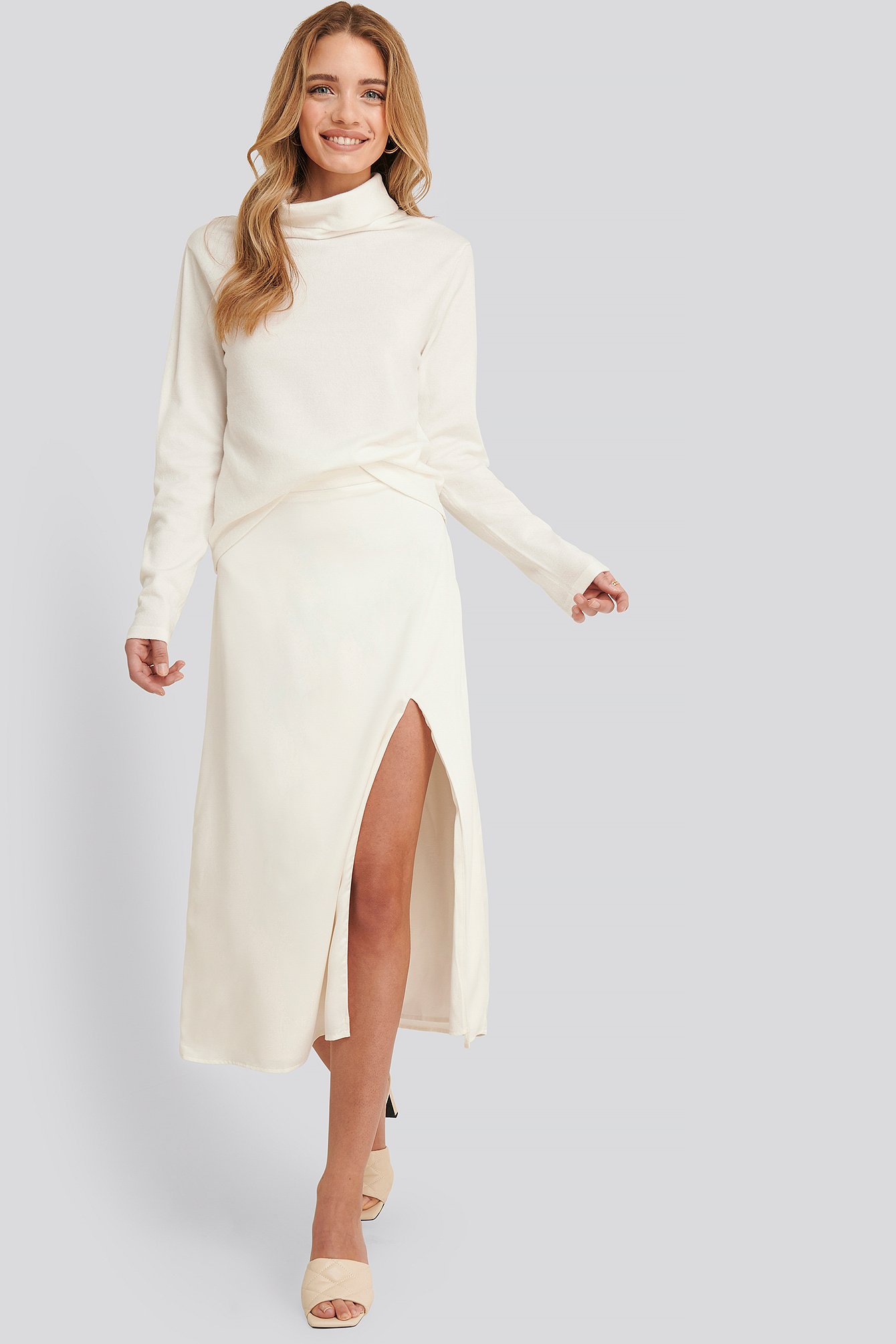 White Olivia Slit Midi Skirt