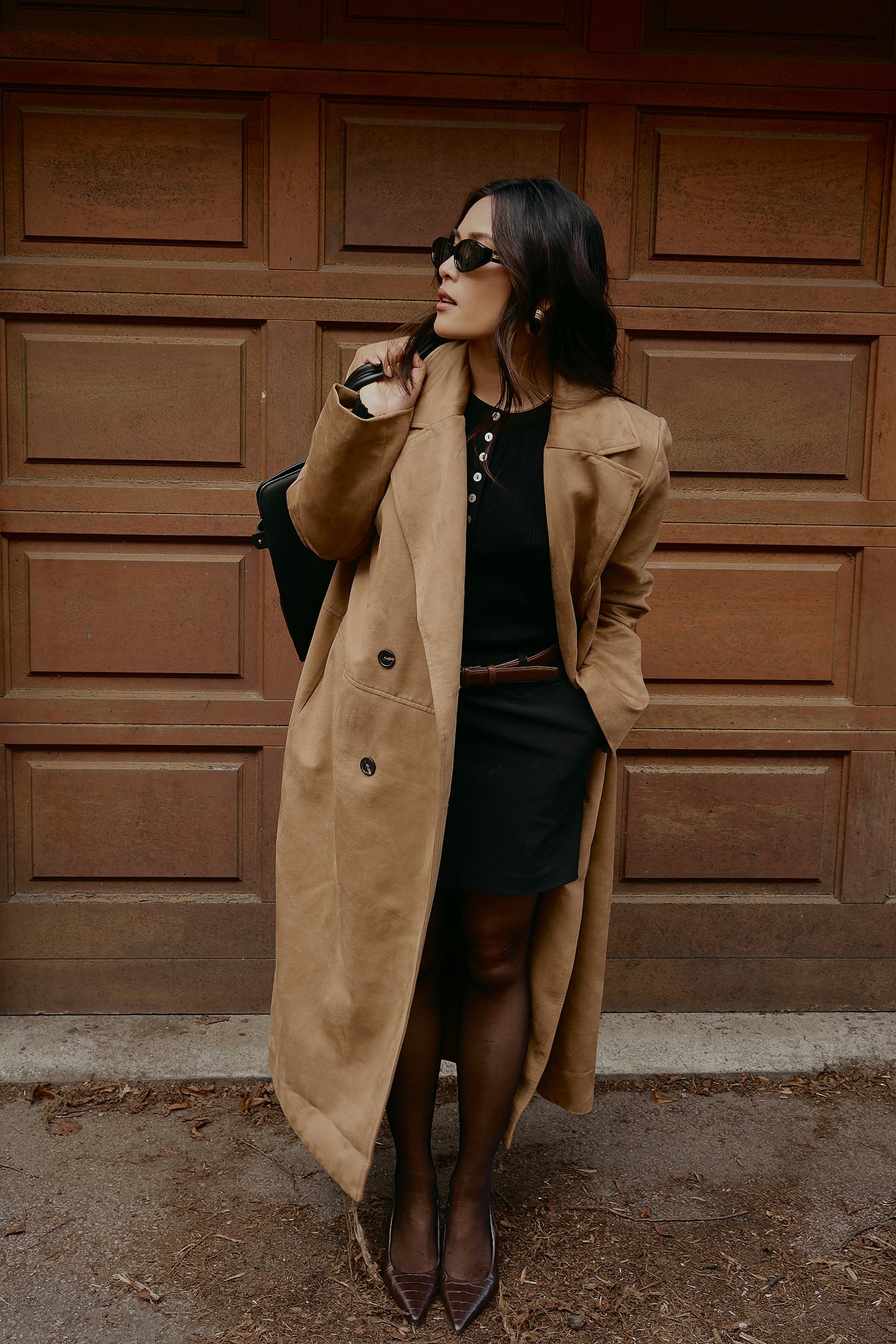 Manteau croisé en suédine Beige NA-KD