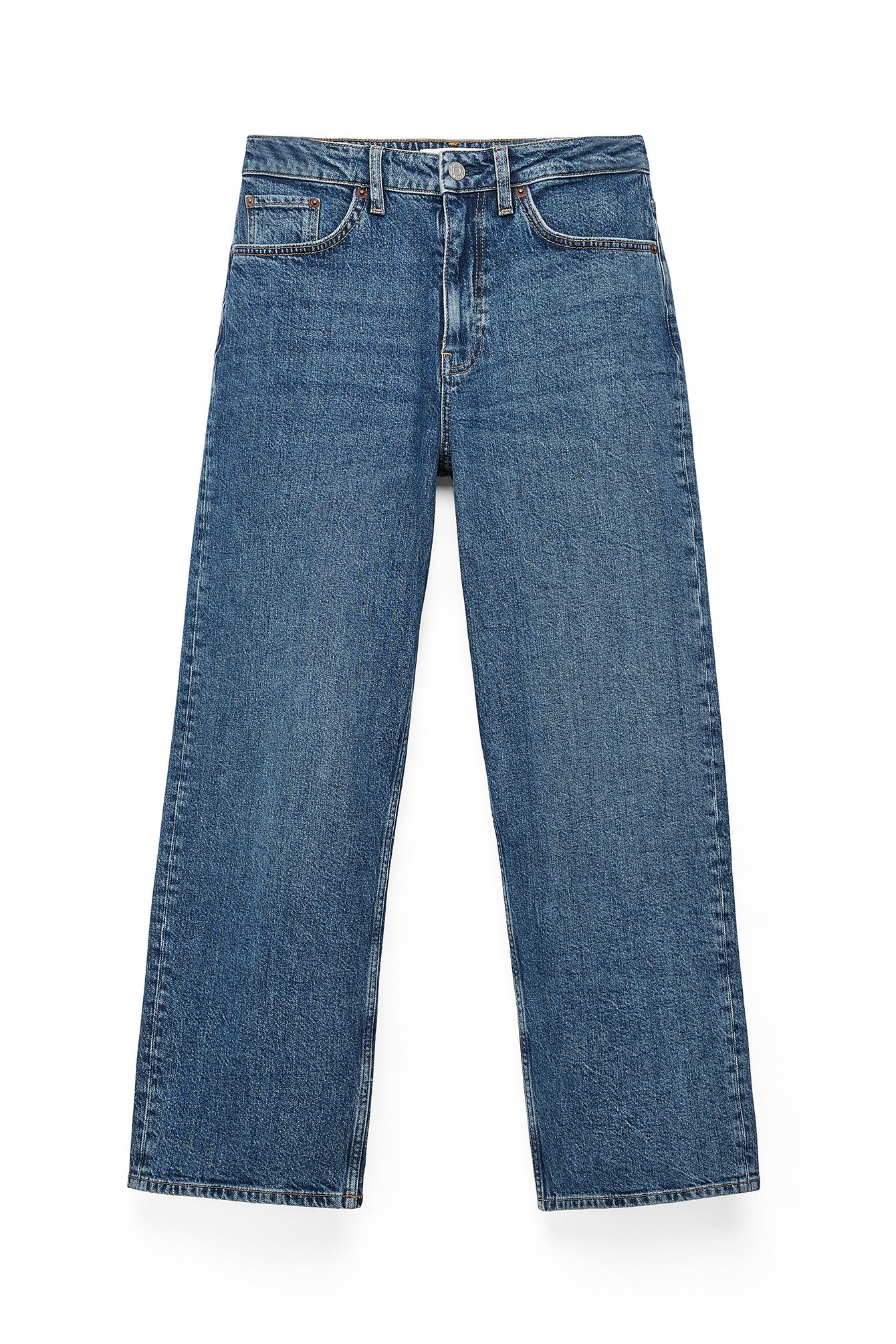 Mid Blue Yard High Waist Ankle Jeans