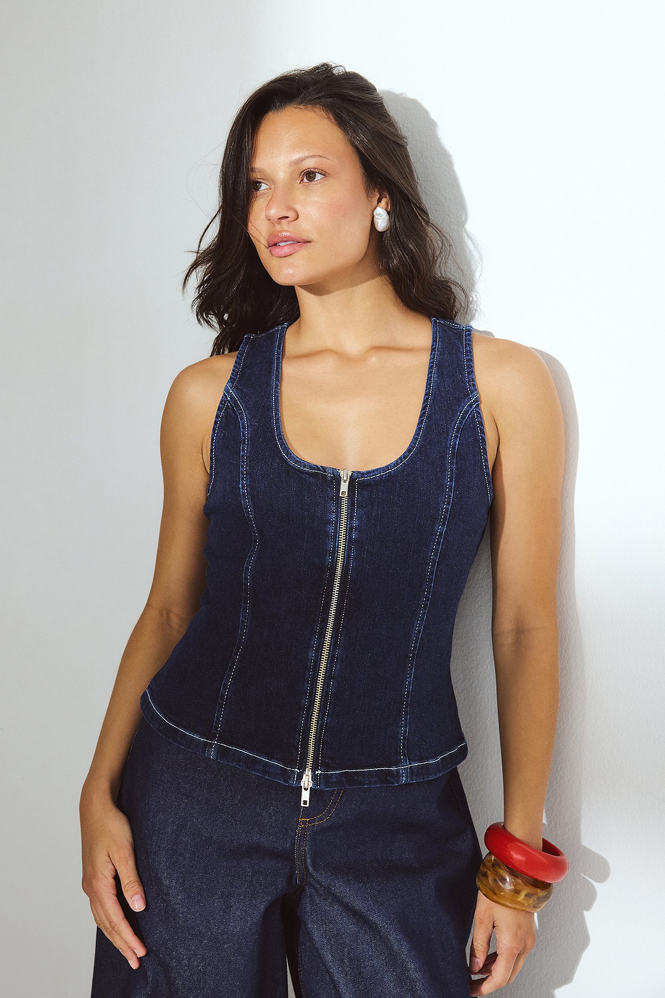 NA-KD Zip Detail Denim Top - Sleeveless Tops - Blue - EU 44 - NA-KD / NAKD