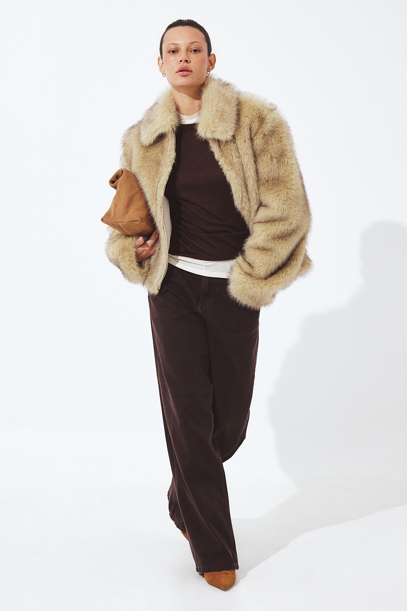 NA-KD Faux Bontjas met ritsdetail - Faux fur jassen - Beige - EU 40 - NA-KD / NAKD