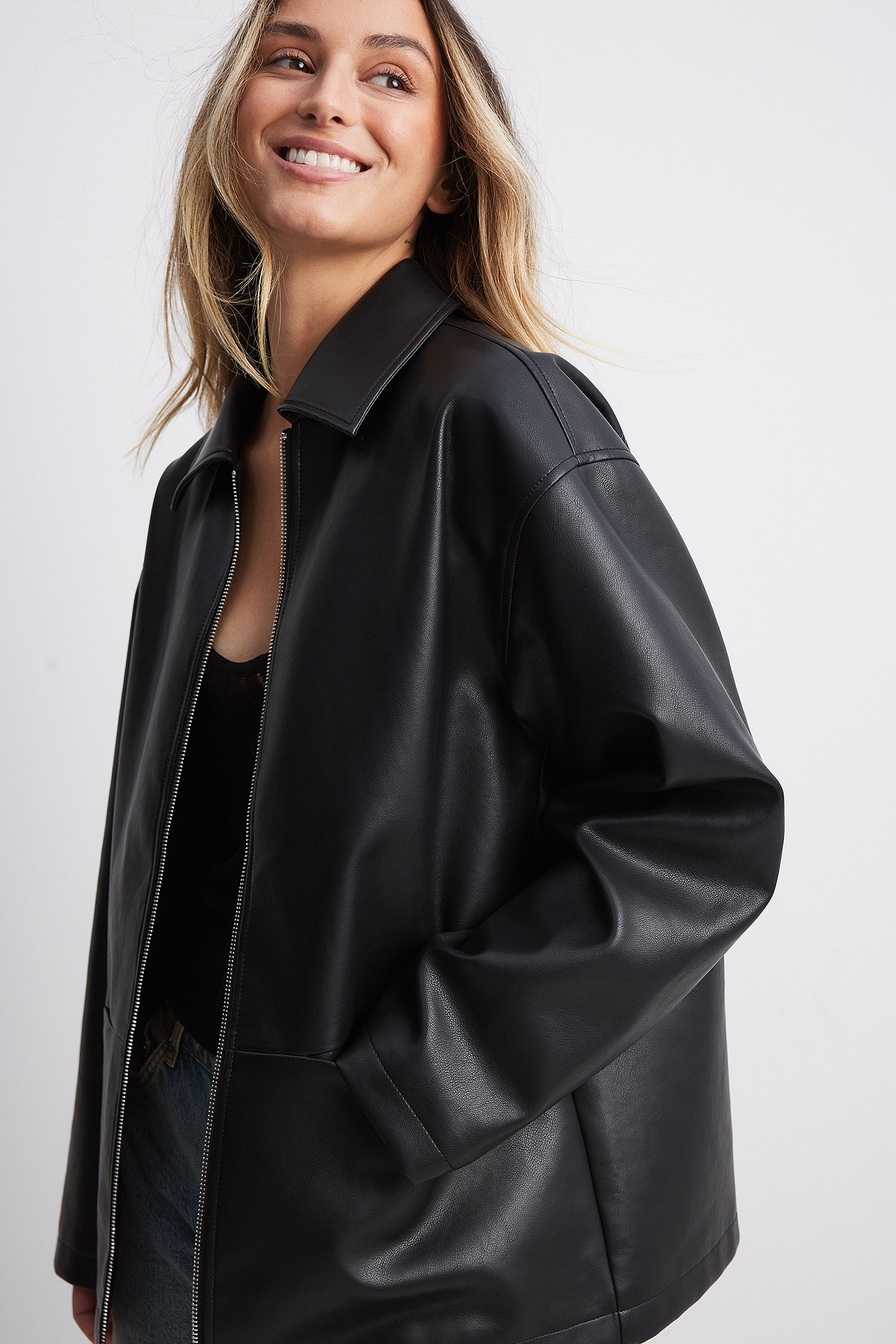 Zip Detail Pu Jacket Black NA-KD