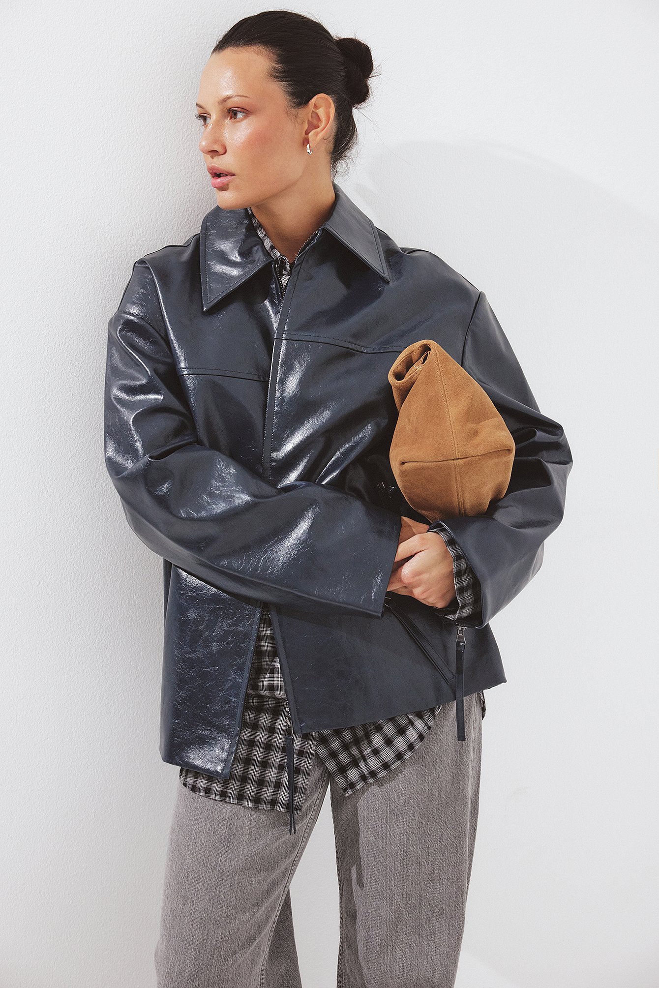 NA-KD Zip Detailed Faux Leather Jacket - Faux-leather Jackets - Blue - EU 36 - NA-KD / NAKD