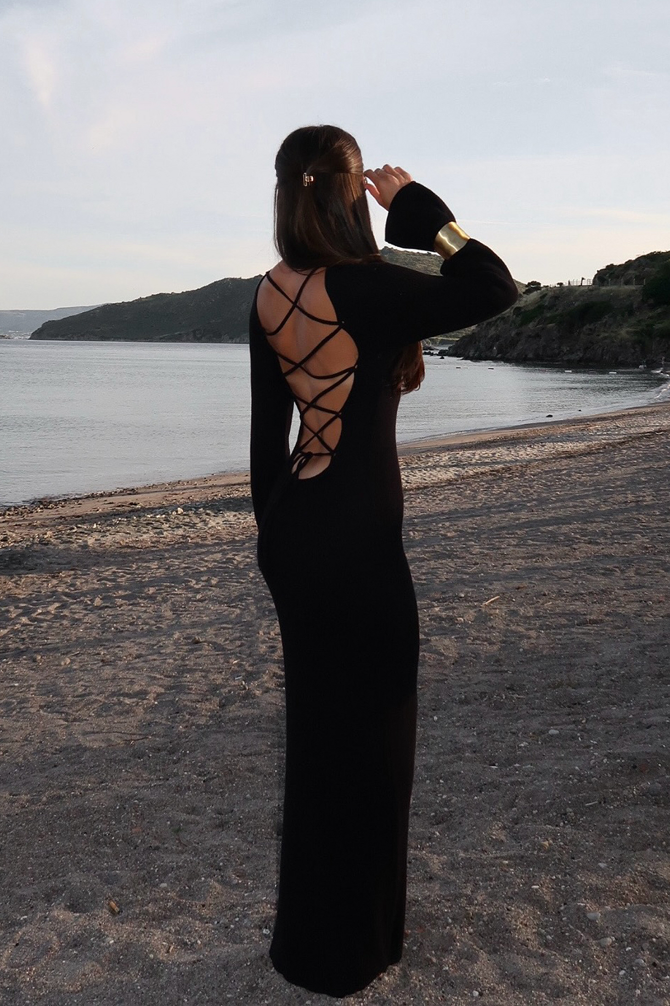 ワンピース Back Lace-Up Cotton Long Dress S $_57.JPG?set_id=8800005007