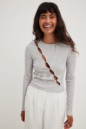 Grey Fine Knitted Cut Out Detailed Top