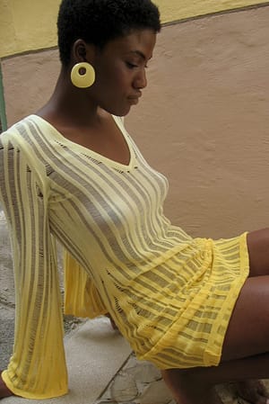Yellow Ombre Gennemsigtig strikket kjole med ombremønster