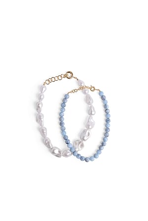 Blue 2-pakning halskjede med store perler