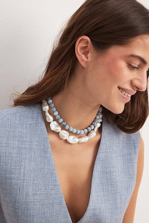Blue 2-pack halsband med stora pärlor