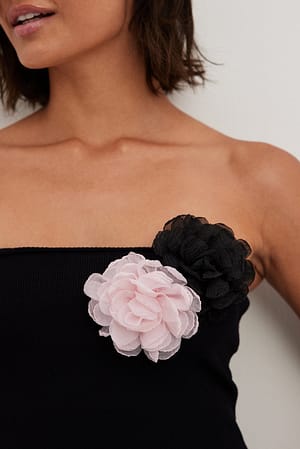 Black/Pink 2-pack Flower Brooch