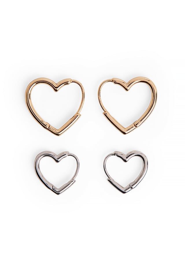 Silver/Gold 2-pack Small Heart Hoops