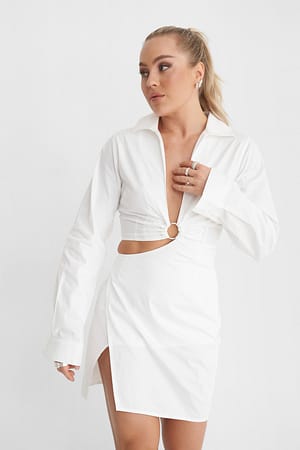 White Cut Out Slit Cotton Dress