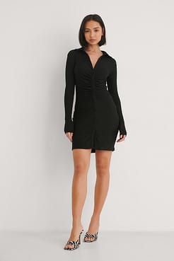 Rouched Button Detail Dress
