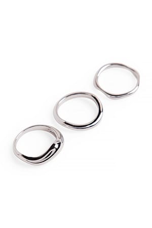 Silver Pack de 3 anillos ondulados plateados