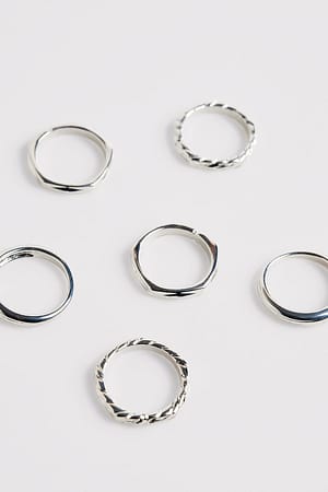 Silver Pack de 6 anéis variados com banho de prata