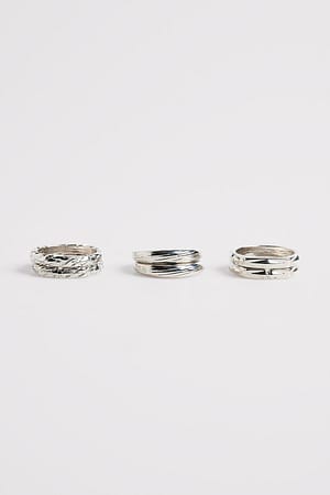 Silver 6-pakning med sølvbelagte ringer med mønster