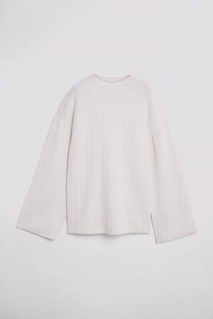 Offwhite Wavy Knitted Oversized Sweater