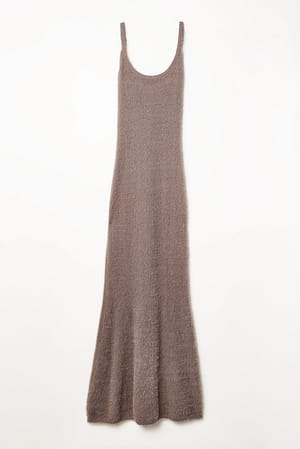 A-Line Fuzzy Knit Midi Dress Brown | NA-KD