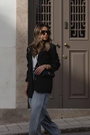 Stripe Black/White Striped Oversized Blazer