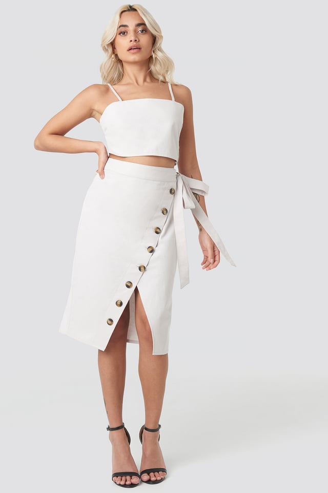 Belted Button Up Skirt Beige