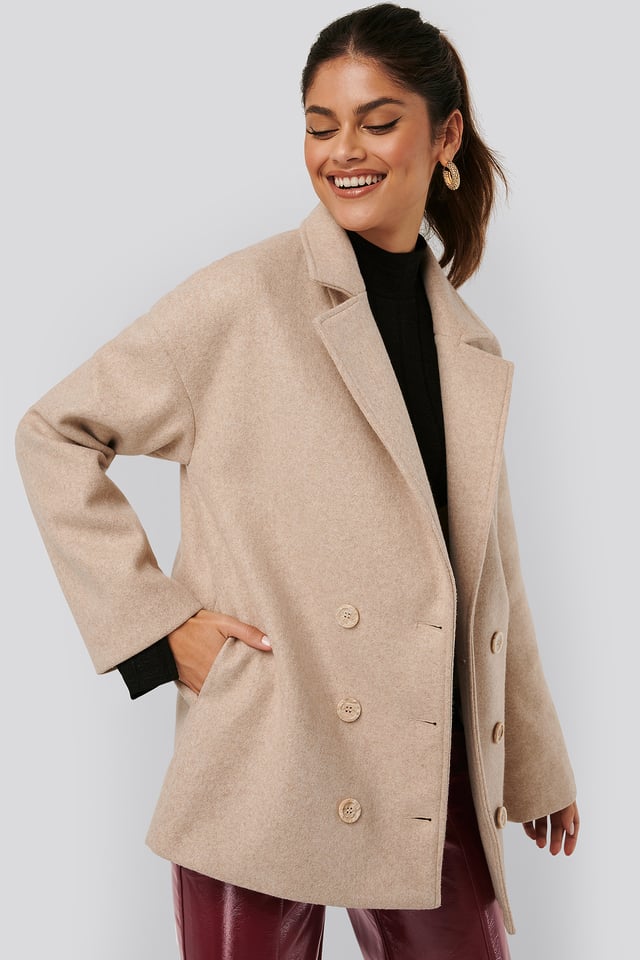 Buttoned Soft Blazer Jacket Beige