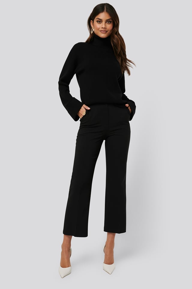 High Waist Pleat Pants Black