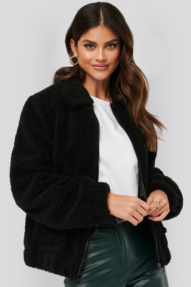 Teddy Zipper Jacket Black