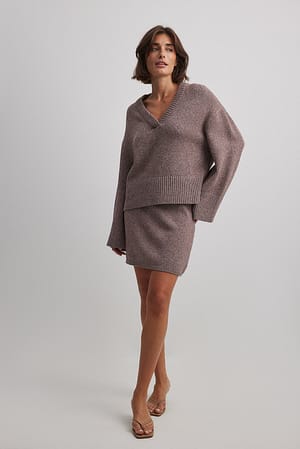 Brown Knitted A-Line Mini Skirt