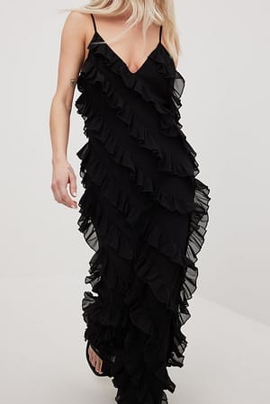 Black All Over Frills Maxi Dress
