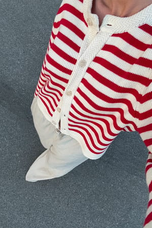 White/Red Strikket cardigan med striber