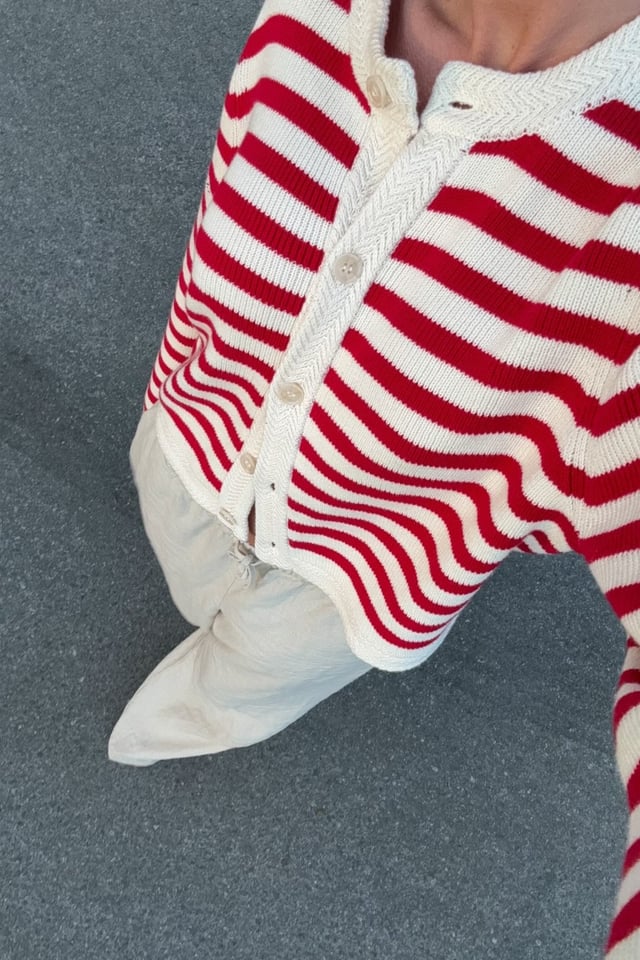 White/Red Striped Knitted Cardigan