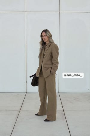 Taupe Mid Waist Suit Trousers