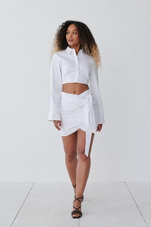 White Strap Detail Gathered Skirt