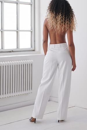 White Pleat Detail Suit Pants