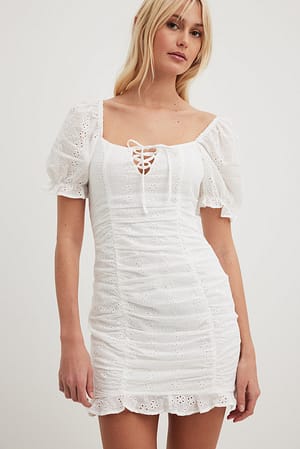 White Mini-jurk met ruches
