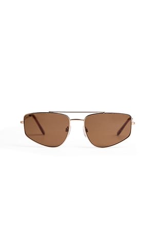 Brown Óculos de sol angulares estilo piloto