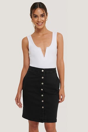 Black Anika Teller x NA-KD Button Front Denim Mini Skirt