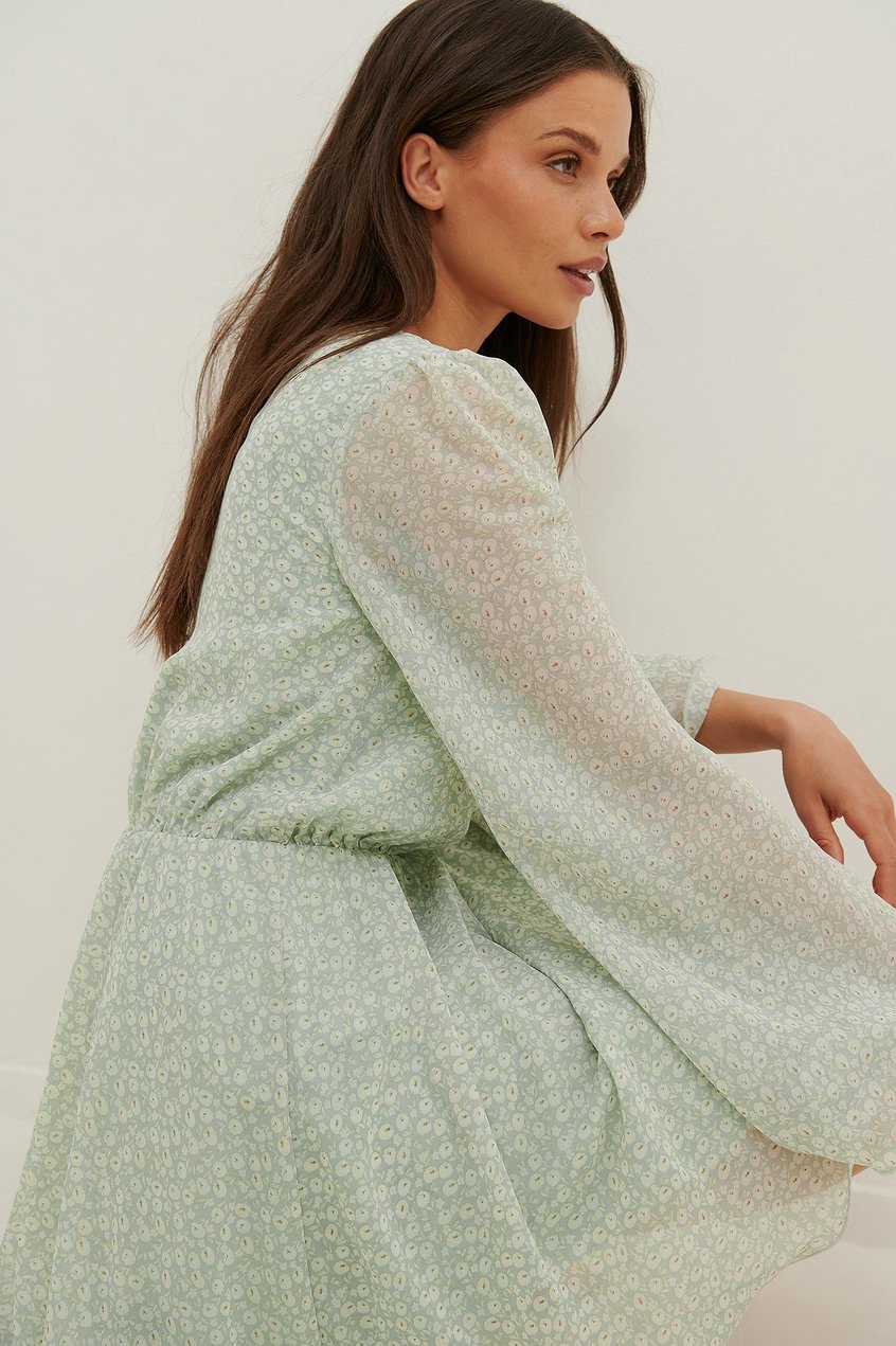 Robes Robes en Mousseline | Robe mini à manches amples en mousseline recyclée - LF94012