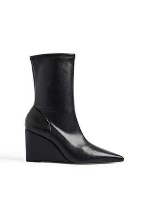 Black Ankle Wedge Heel Boots