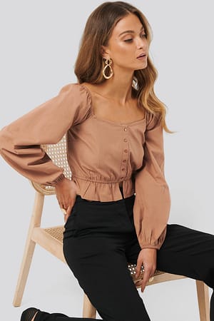 Cocoa Puff Sleeve Button Blouse
