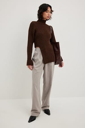 Asymmetric Knitted Rib Sweater Outfit