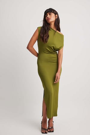 Green Asymetryczna sukienka midi z dżerseju