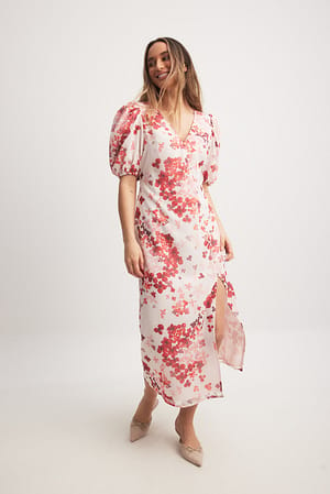 Floral Print Asymetryczna sukienka midi z guzikami