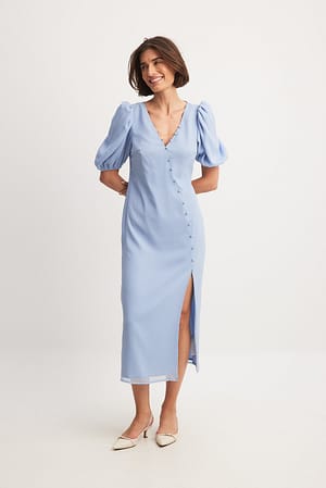 Light Blue Asymmetrische midi-jurk met knopen