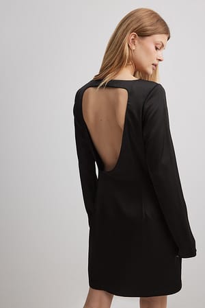 Black Asymmetric Open Back Mini Dress
