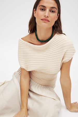 Asymmetry Knit Top - Beige