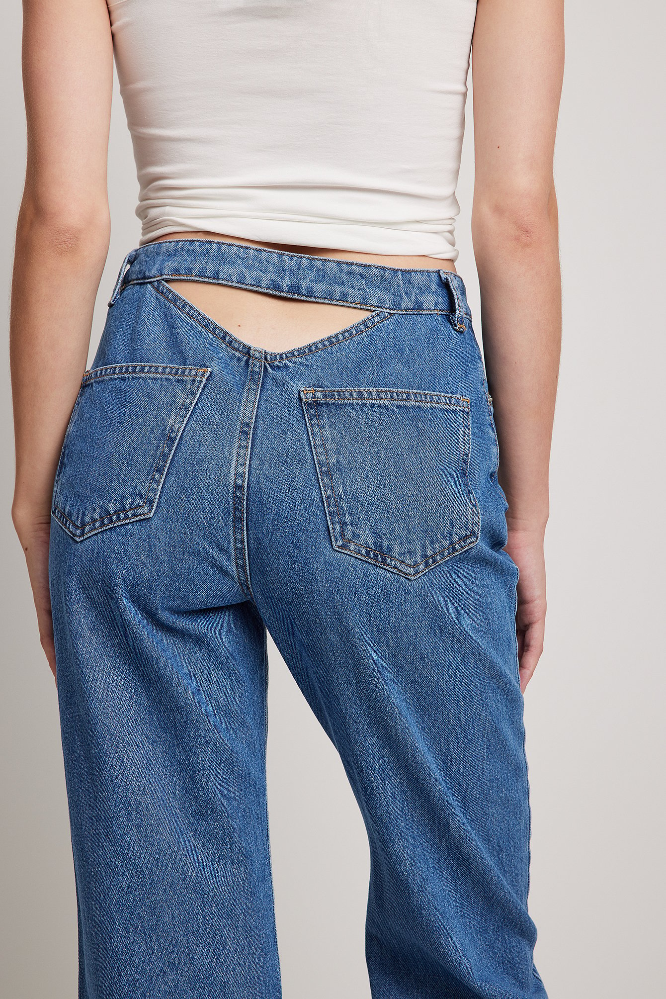 ANDWANG back cutout denim pants | skisharp.com