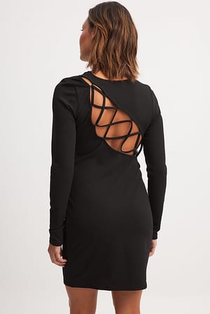 Black Back Detail Lacing Mini Dress