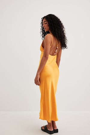 Yellow Back Detail Satin Dress